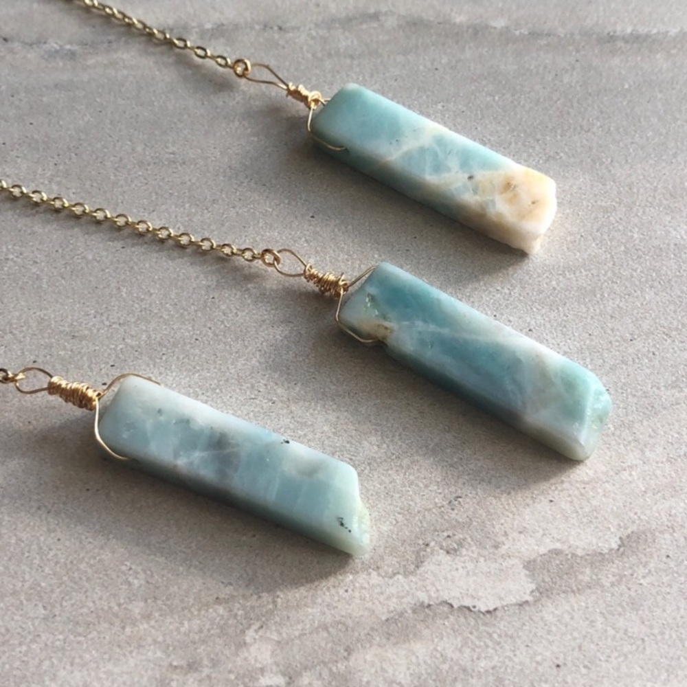Amazonite Gold Boho Lariat Necklace - Picture 5 of 7